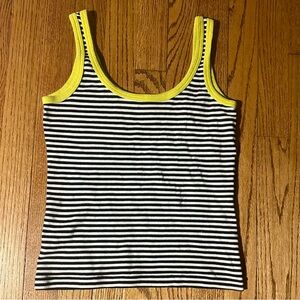 Anthropologie Black and White Striped Tank with Yellow Trim